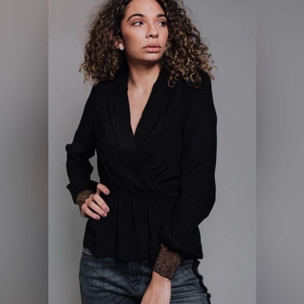 JUST FEMALE • Black Lauren Blouse Gold Accents Top